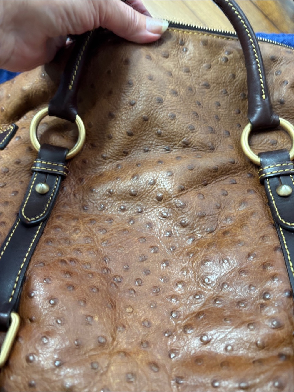 Dooney & Bourke Brown Ostrich-Effect Satchel with Dark Brown Trim - Picture 10 of 16